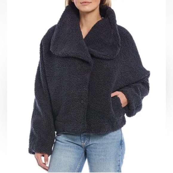 Free People Jackets & Blazers - Free People Izzy Wrap Blue Teddy Button Jacket XSmall NWT